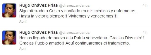 Twitters desde la Cuenta Oficial del Presidente Chávez
